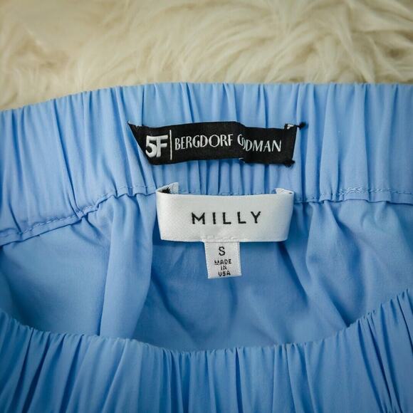 Milly Size Small S Blue Poplin Off the Shoulder Crop 3/4 Elbow Sleeve Cotton Top - Picture 4 of 5